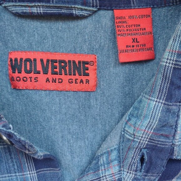 Wolverine Workwear Blue Plaid Shirt Jersey Lined Long Sleeves  Mens Size XL - Picture 7 of 7